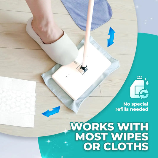 Hands-Free Flat Mop and Sweeper — Foot-Operated Locking System