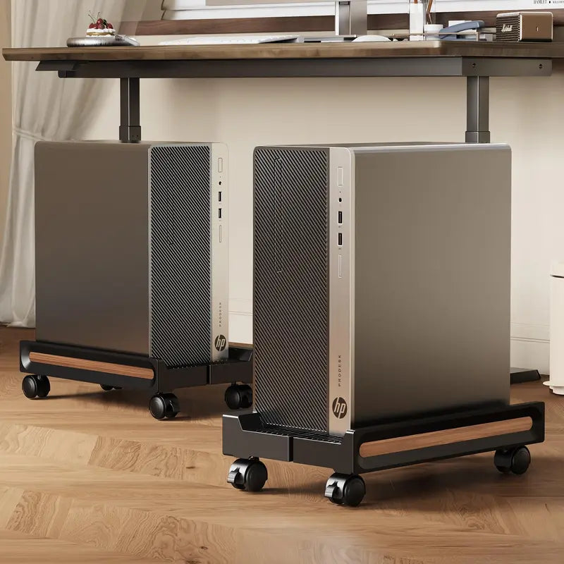 Adjustable PC Tower Stand w/ Wheels, Ventilated, Lockable Casters, 100LB Capacity