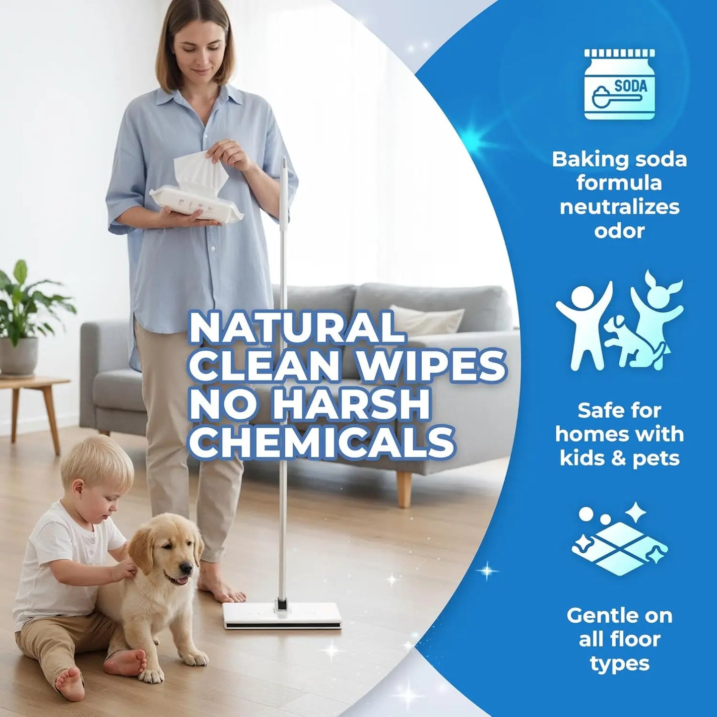 Hands-Free Flat Mop and Sweeper — Foot-Operated Locking System
