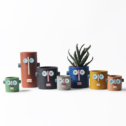 Dummy Robot Plant Flower Pot, Handmade Indoor / Outdoor Whimsical Ceramic Pots