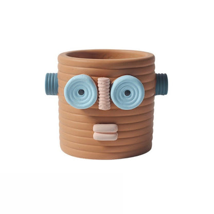 Dummy Robot Plant Flower Pot, Handmade Indoor / Outdoor Whimsical Ceramic Pots