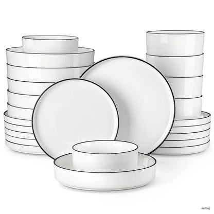Porcelain Dinnerware Set for 4/6, Modern Plates and Bowls Set, Chip & Scratch Resistant Dishware, Microwave & Dishwasher Safe, Elegant Kitchen Dining Set, LEAH Series