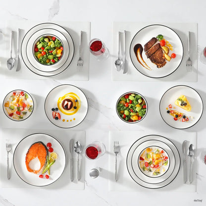 Porcelain Dinnerware Set for 4/6, Modern Plates and Bowls Set, Chip & Scratch Resistant Dishware, Microwave & Dishwasher Safe, Elegant Kitchen Dining Set, LEAH Series