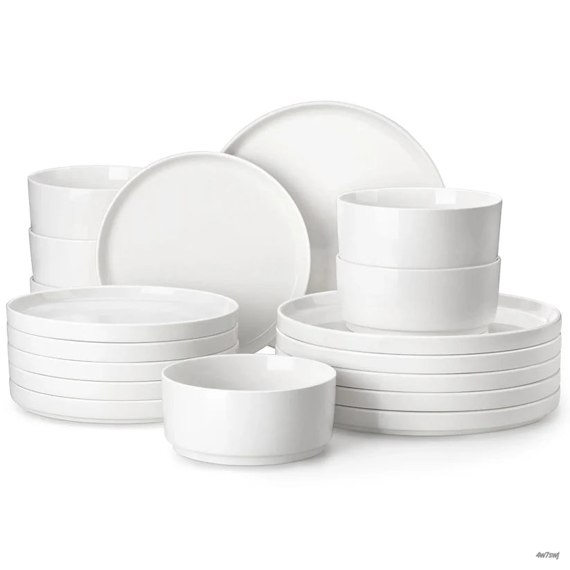 Porcelain Dinnerware Set for 4/6, Modern Plates and Bowls Set, Chip & Scratch Resistant Dishware, Microwave & Dishwasher Safe, Elegant Kitchen Dining Set, LEAH Series