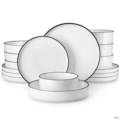 Porcelain Dinnerware Set for 4/6, Modern Plates and Bowls Set, Chip & Scratch Resistant Dishware, Microwave & Dishwasher Safe, Elegant Kitchen Dining Set, LEAH Series