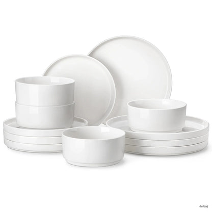 Porcelain Dinnerware Set for 4/6, Modern Plates and Bowls Set, Chip & Scratch Resistant Dishware, Microwave & Dishwasher Safe, Elegant Kitchen Dining Set, LEAH Series