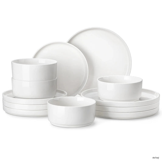 Porcelain Dinnerware Set for 4/6, Modern Plates and Bowls Set, Chip & Scratch Resistant Dishware, Microwave & Dishwasher Safe, Elegant Kitchen Dining Set, LEAH Series